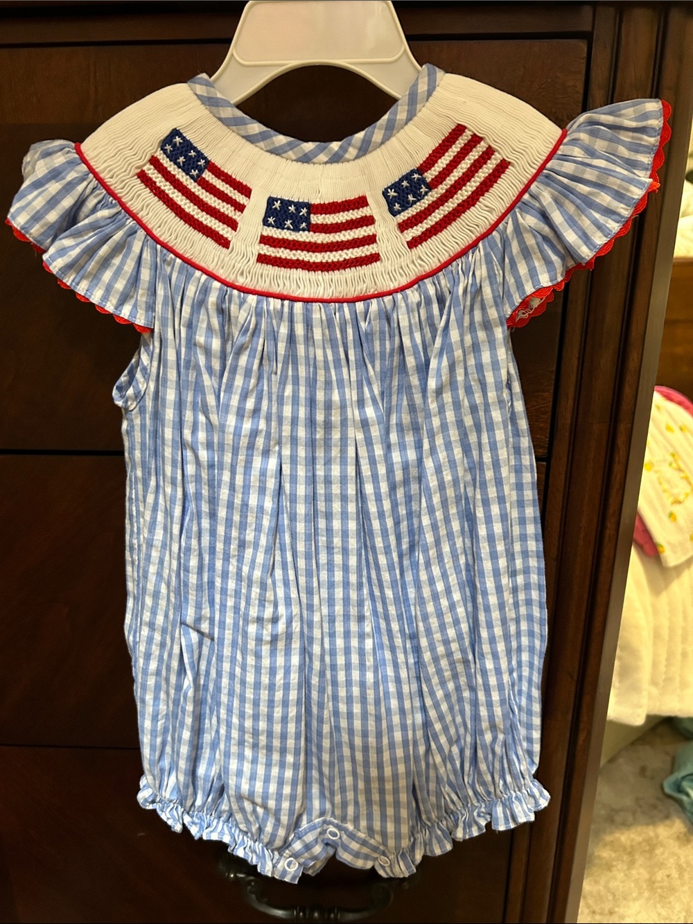 Patriotic Bubble Romper with Flag Smocking